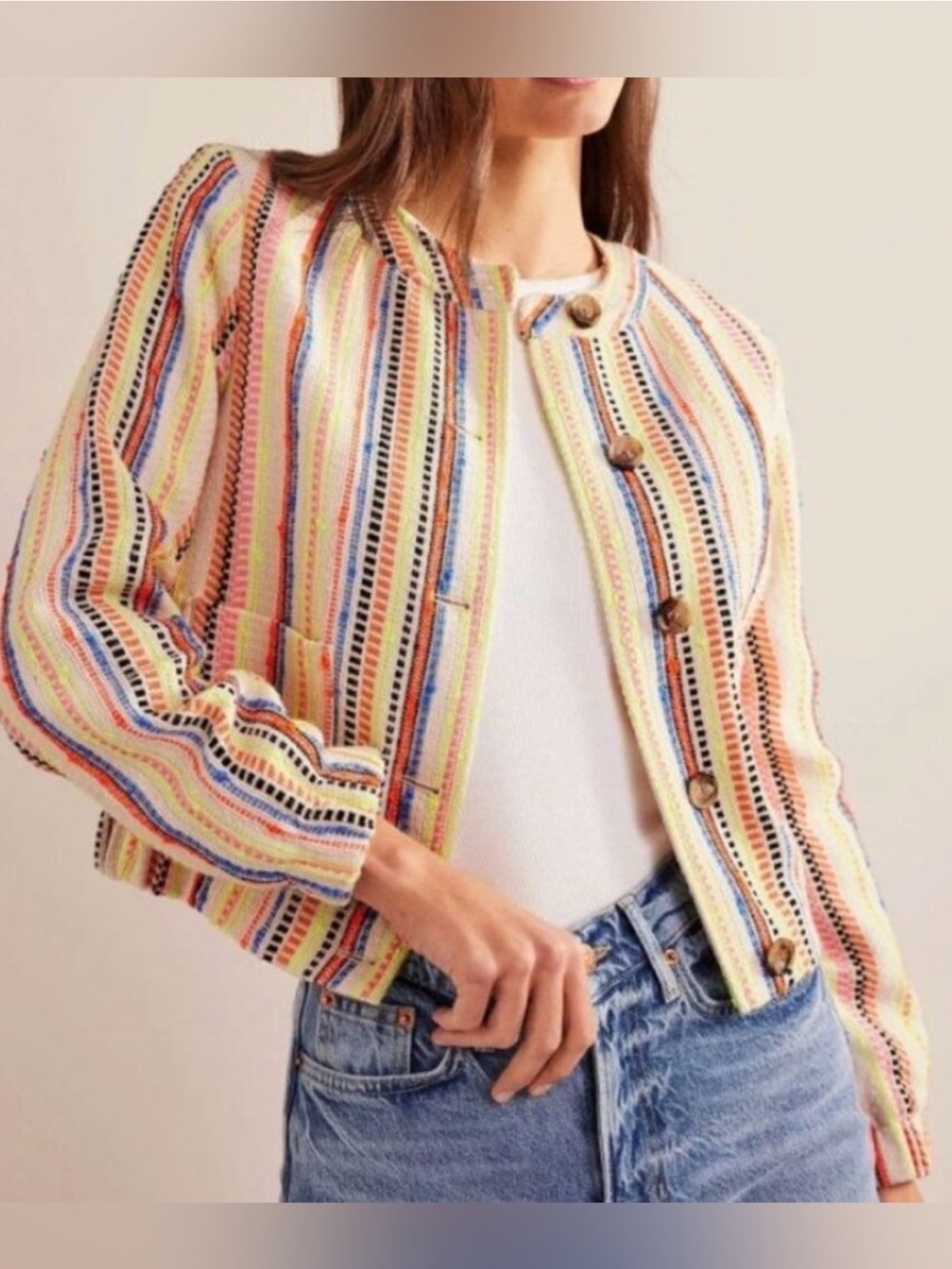 Boden Bright Striped Cropped Jacket size 10